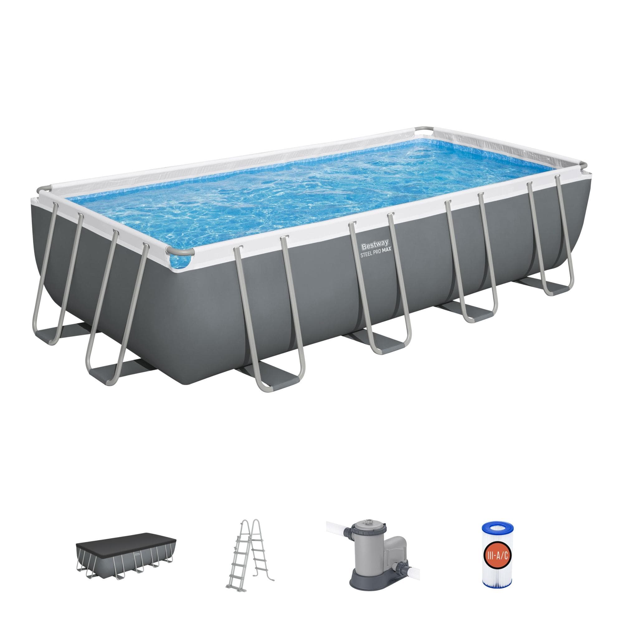 Set piscina - 549x274x122 cm grigio scuro