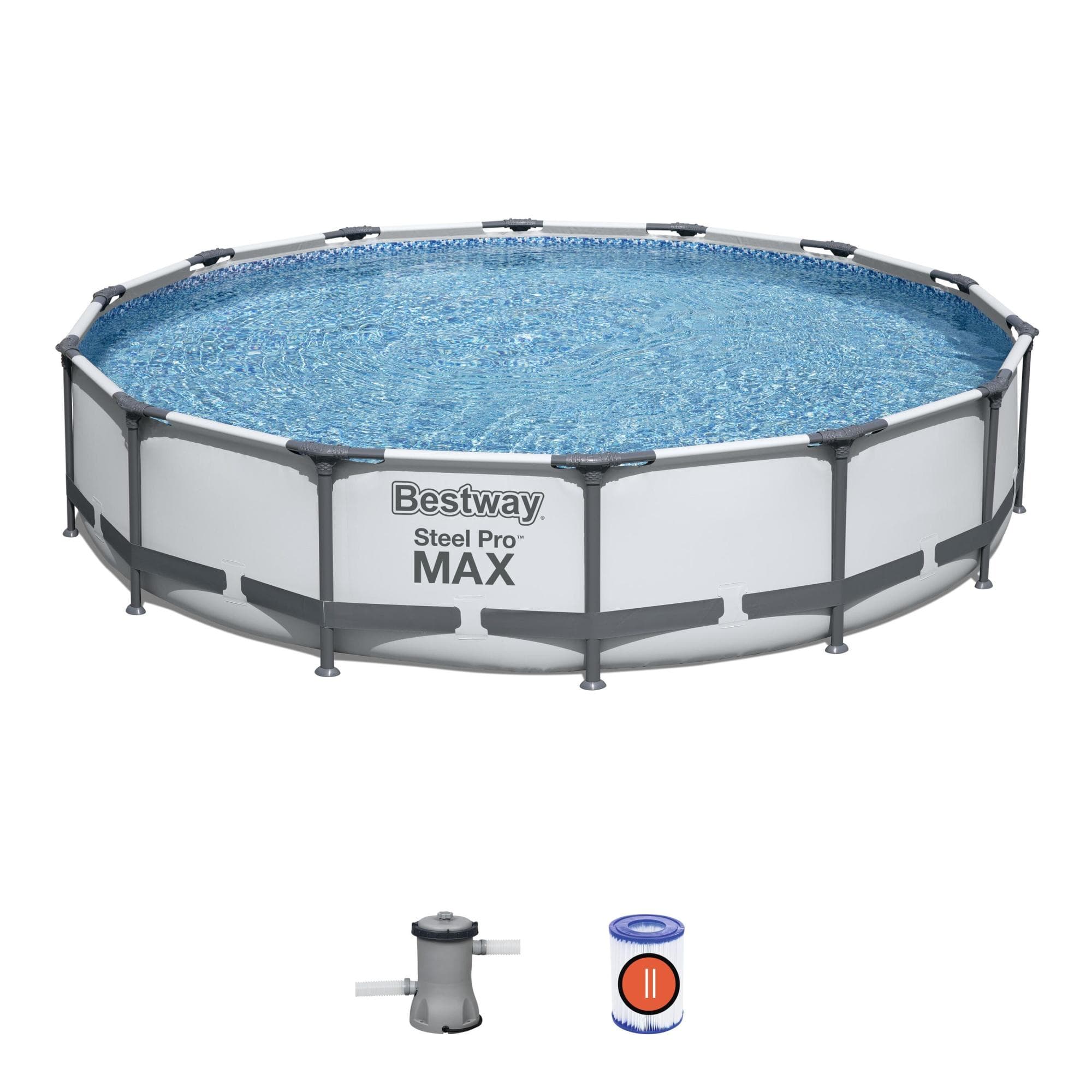 Set piscina fuori terra rotonda Steel Pro MAX da 427x84 cm grigio chiaro